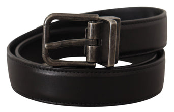 Black Calf Leather Logo Metal Buckle Belt Dolce & Gabbana