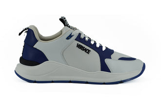 Elegant Blue and White Leather Sneakers Versace