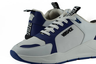 Elegant Blue and White Leather Sneakers Versace