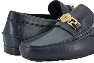 Elegant Navy Blue Calf Leather Loafers Versace