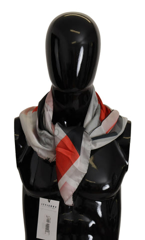 Gray Red Silk Shawl Foulard Wrap Scarf Costume National