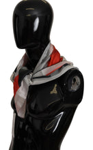 Gray Red Silk Shawl Foulard Wrap Scarf Costume National