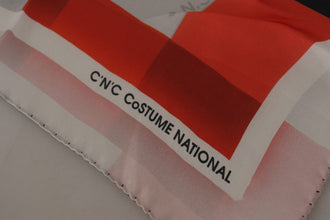 Gray Red Silk Shawl Foulard Wrap Scarf Costume National