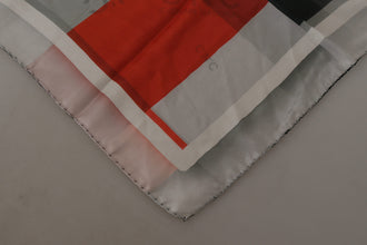 Gray Red Silk Shawl Foulard Wrap Scarf Costume National