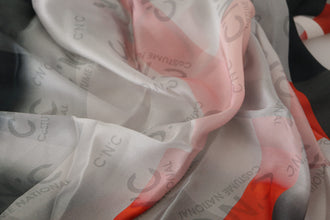 Gray Red Silk Shawl Foulard Wrap Scarf Costume National