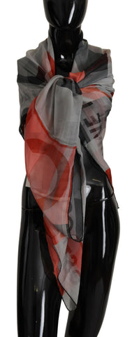 Gray Red Shawl Foulard Wrap  Scarf Costume National