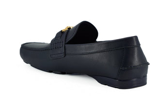 Elegant Navy Blue Calf Leather Loafers Versace
