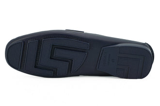 Elegant Navy Blue Calf Leather Loafers Versace