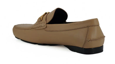 Exquisite Medusa Gold-Tone Leather Loafers Versace