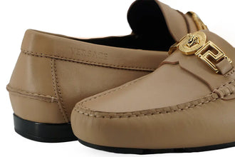 Exquisite Medusa Gold-Tone Leather Loafers Versace
