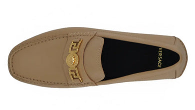 Exquisite Medusa Gold-Tone Leather Loafers Versace