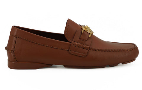 Elegant Medusa-Embossed Leather Loafers Versace