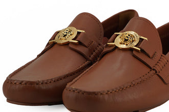 Elegant Medusa-Embossed Leather Loafers Versace