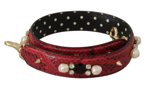 Red Exotic Leather Crystals Bag Shoulder Strap Dolce & Gabbana