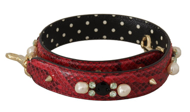 Red Exotic Leather Crystals Bag Shoulder Strap Dolce & Gabbana