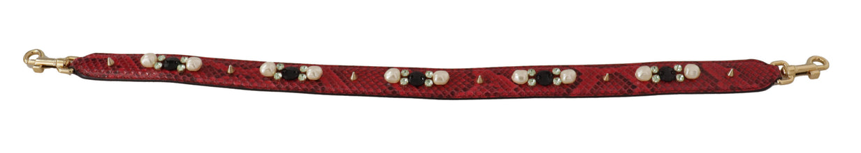 Red Exotic Leather Crystals Bag Shoulder Strap Dolce & Gabbana