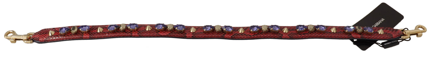 Red Exotic Leather Crystals Bag Shoulder Strap Dolce & Gabbana