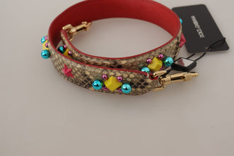 Beige Python Leather Crystals Shoulder Strap Dolce & Gabbana