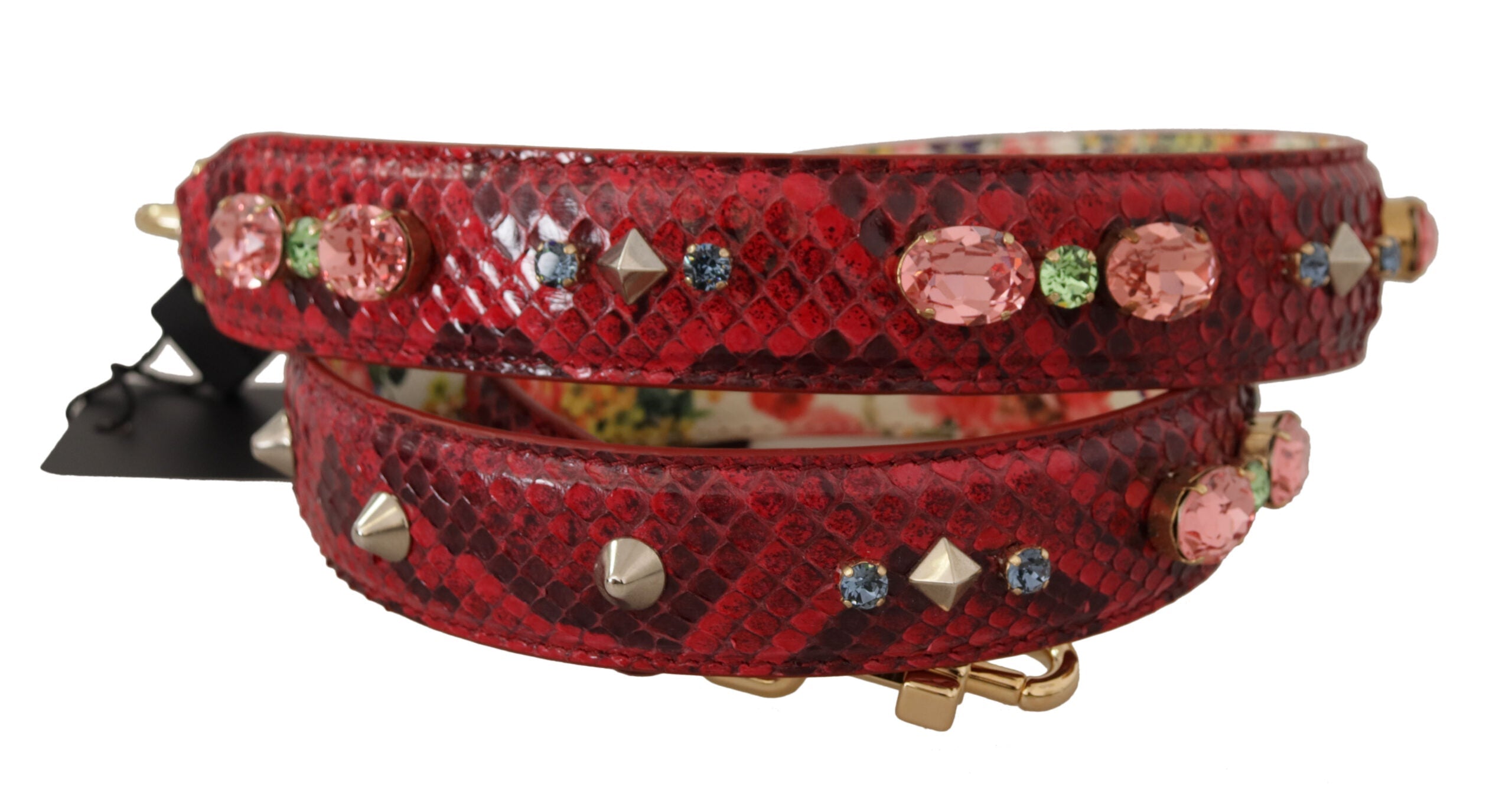 Red Exotic Leather Crystals Reversible Shoulder Strap Dolce & Gabbana