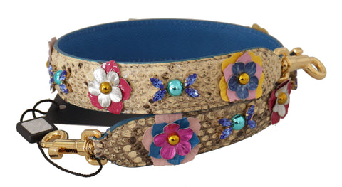Beige Python Leather Floral Studded Shoulder Strap Dolce & Gabbana