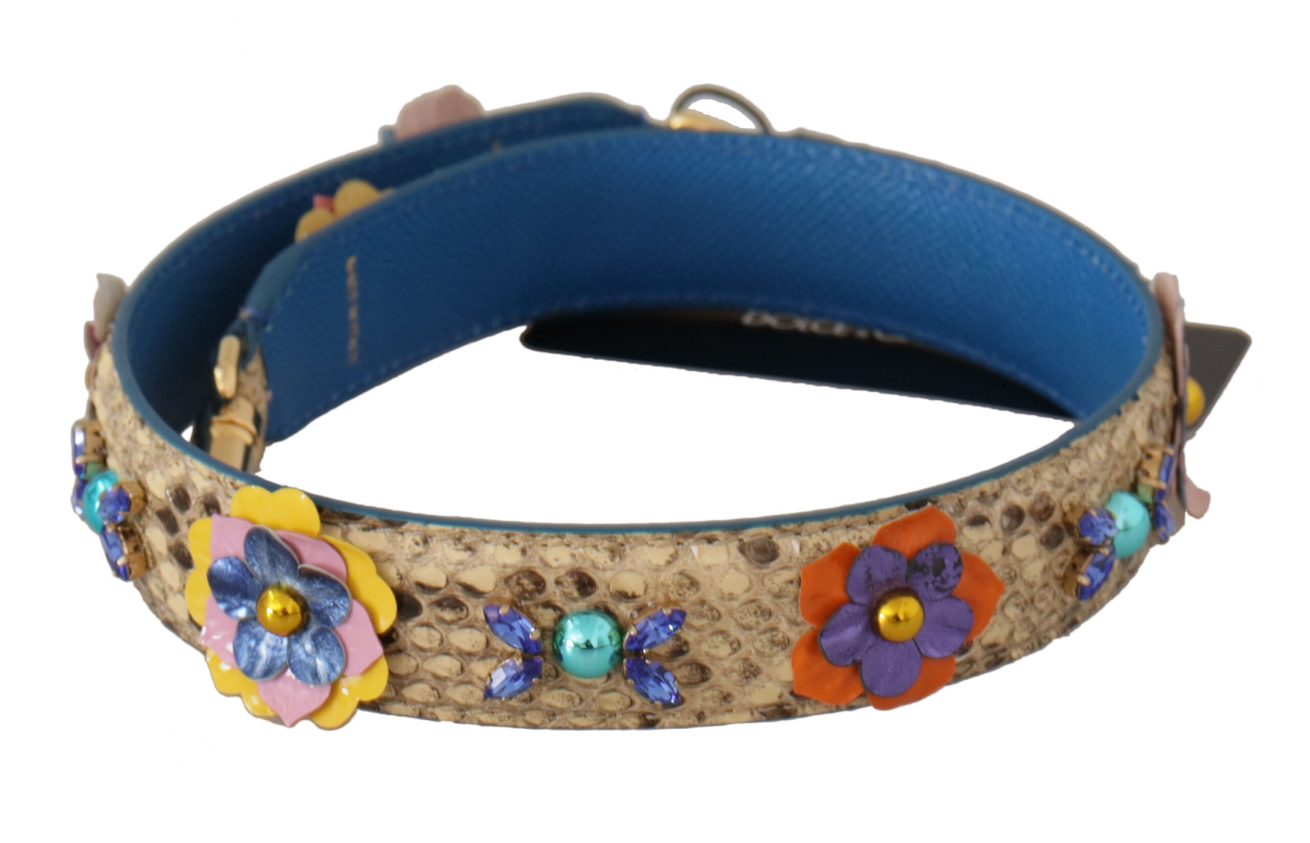 Beige Python Leather Floral Studded Shoulder Strap Dolce & Gabbana