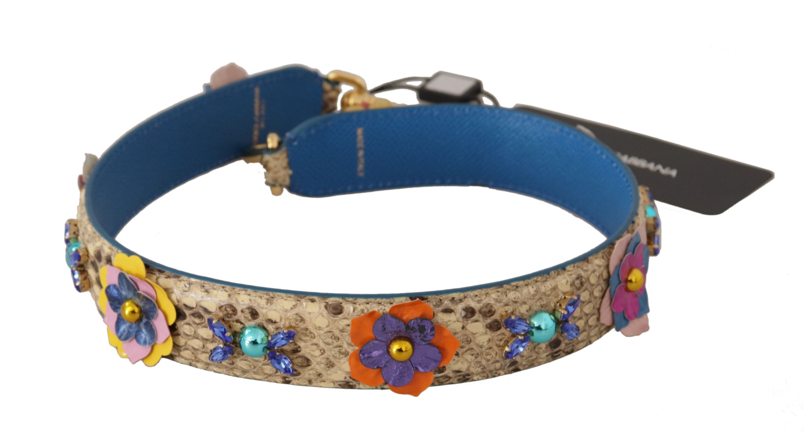 Beige Python Leather Floral Studded Shoulder Strap Dolce & Gabbana