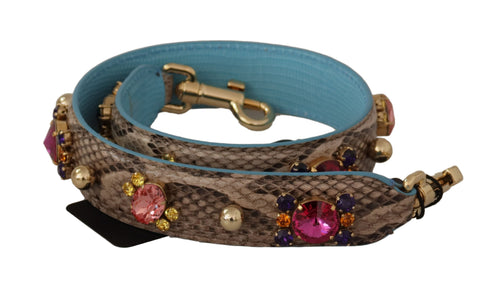 Brown Exotic Leather Crystals Shoulder Strap Dolce & Gabbana