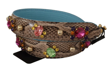 Brown Exotic Leather Crystals Shoulder Strap Dolce & Gabbana