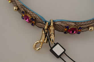 Brown Exotic Leather Crystals Shoulder Strap Dolce & Gabbana