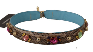Brown Exotic Leather Crystals Shoulder Strap Dolce & Gabbana