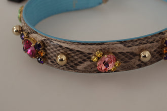 Brown Exotic Leather Crystals Shoulder Strap Dolce & Gabbana