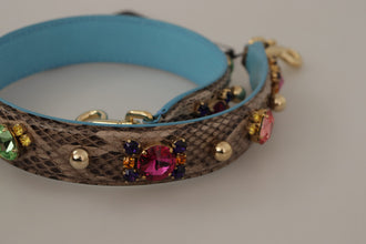 Brown Exotic Leather Crystals Shoulder Strap Dolce & Gabbana