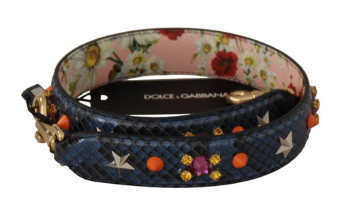 Blue Exotic Leather Crystals Reversible Shoulder Strap Dolce & Gabbana