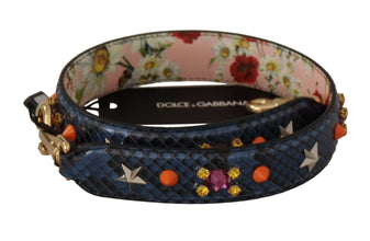 Blue Exotic Leather Crystals Reversible Shoulder Strap Dolce & Gabbana