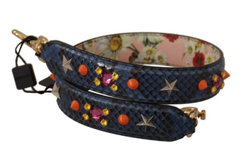 Blue Exotic Leather Crystals Reversible Shoulder Strap Dolce & Gabbana