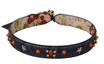 Blue Exotic Leather Crystals Reversible Shoulder Strap Dolce & Gabbana