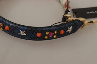 Blue Exotic Leather Crystals Reversible Shoulder Strap Dolce & Gabbana