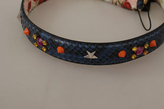 Blue Exotic Leather Crystals Reversible Shoulder Strap Dolce & Gabbana
