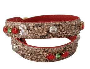 Brown Python Leather Crystals Shoulder Strap Dolce & Gabbana