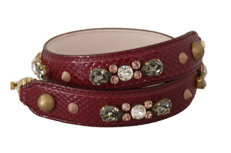 Bordeaux Leather Crystals Bag Shoulder Strap Dolce & Gabbana