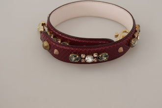 Bordeaux Leather Crystals Bag Shoulder Strap Dolce & Gabbana