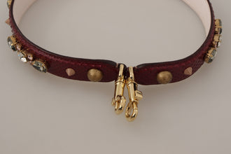 Bordeaux Leather Crystals Bag Shoulder Strap Dolce & Gabbana