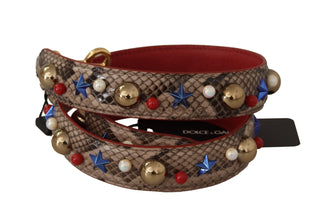 Brown Python Leather Studded Shoulder Strap Dolce & Gabbana