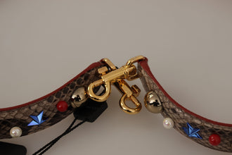 Brown Python Leather Studded Shoulder Strap Dolce & Gabbana