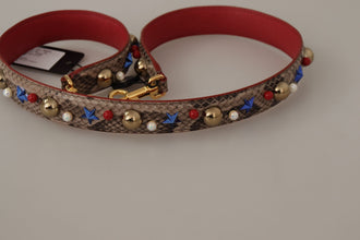 Brown Python Leather Studded Shoulder Strap Dolce & Gabbana