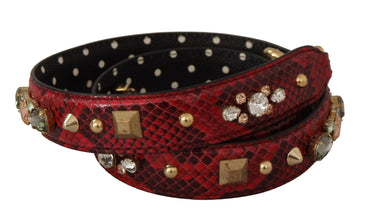 Red Python Leather Crystals Reversible Shoulder Strap Dolce & Gabbana