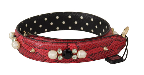 Red Python Leather Crystals Reversible Shoulder Strap Dolce & Gabbana