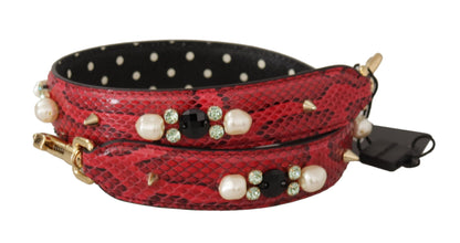Red Python Leather Crystals Reversible Shoulder Strap Dolce & Gabbana