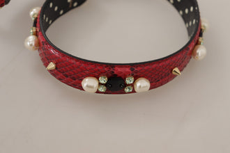 Red Python Leather Crystals Reversible Shoulder Strap Dolce & Gabbana