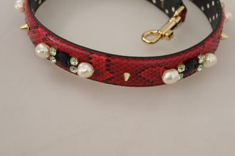 Red Python Leather Crystals Reversible Shoulder Strap Dolce & Gabbana